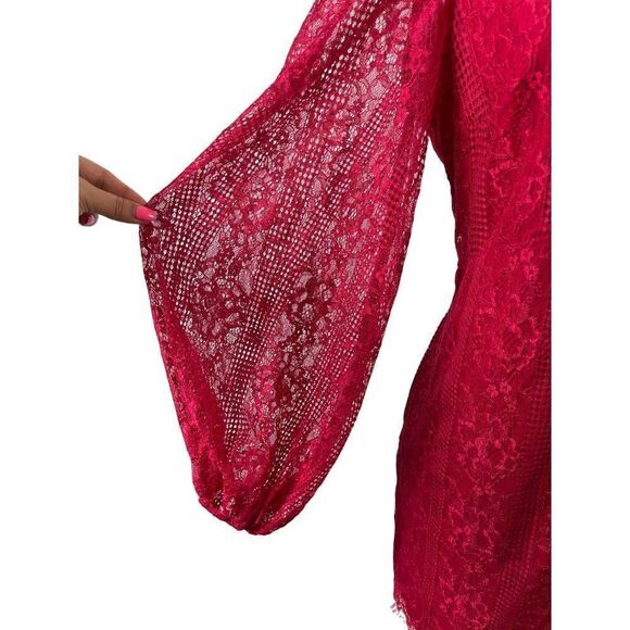 Anthropologie Maeve Open Back Lace Mini Dress Raspberry 12 Pockets Romantic Date - Picture 9 of 16
